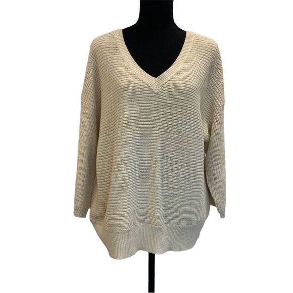 JOE fresh cream V-neck longsleeve knit sweater Sz L - Picture 1 of 11